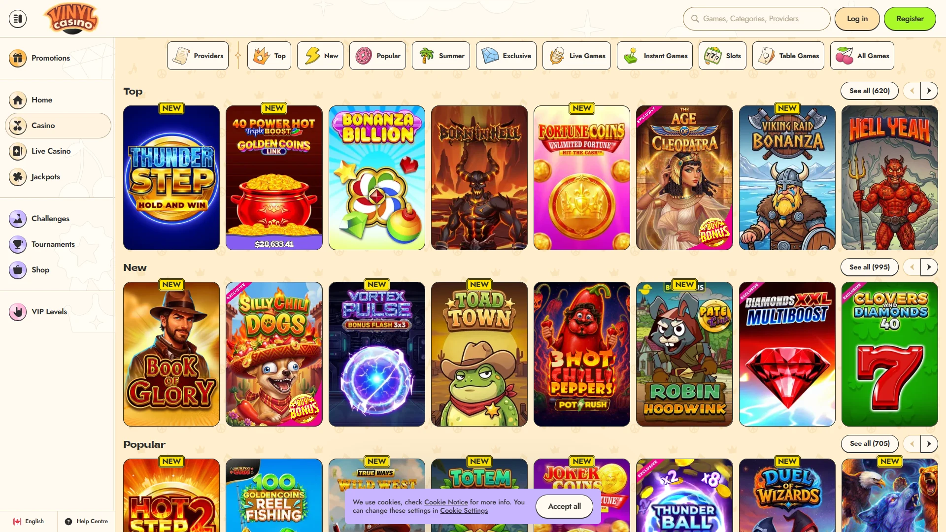 Vinyl Casino game lobby