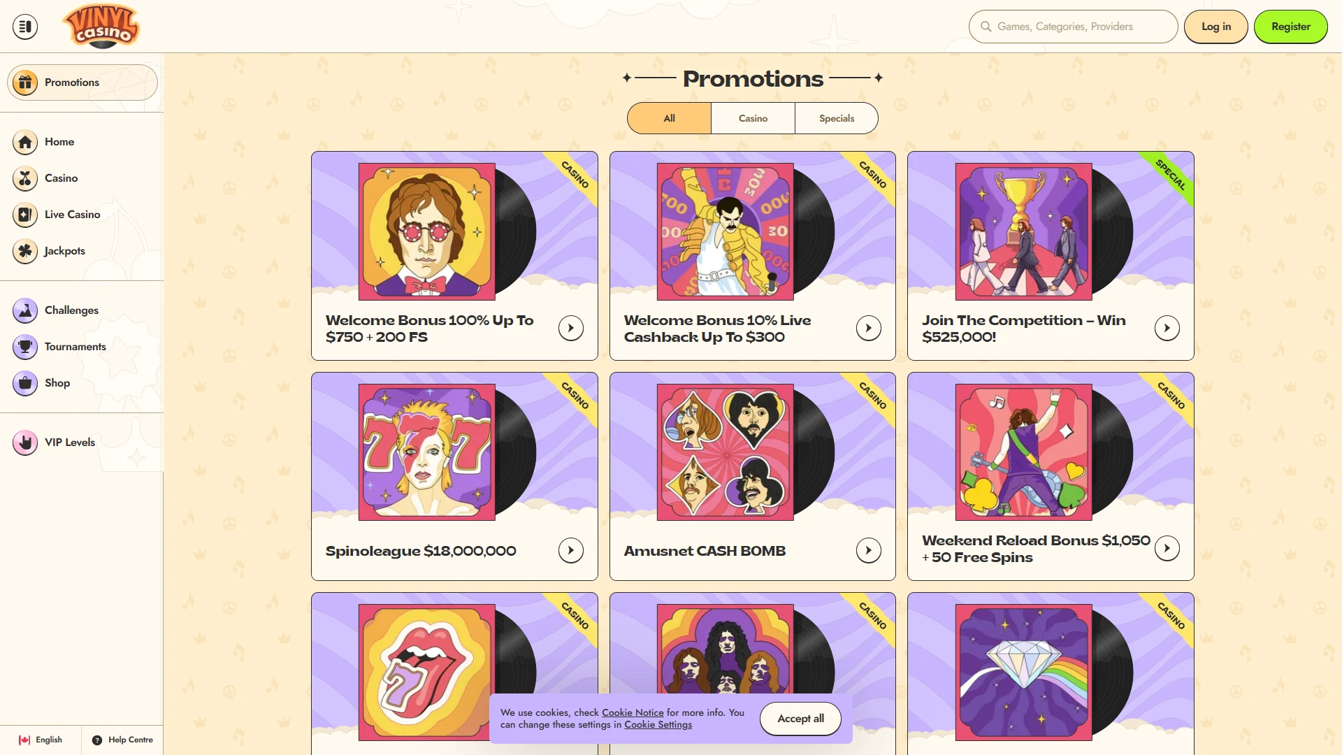 Vinyl Casino promotions page